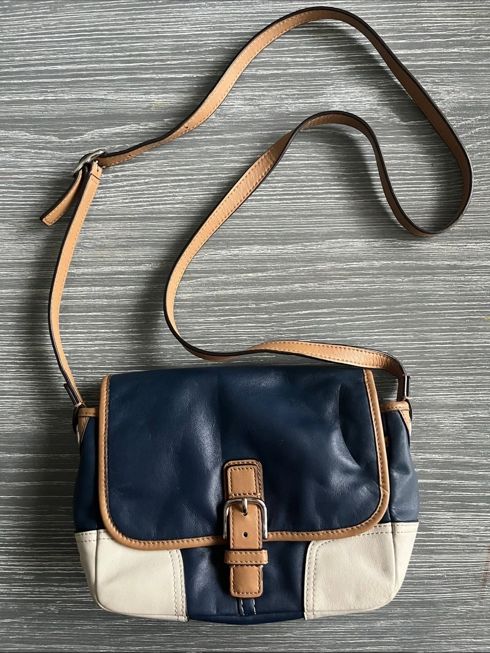 Coach Navy, Cream & Tan Leather Colorblock Crossbody